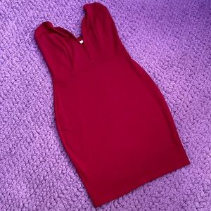 Red plunge strapless mini dress